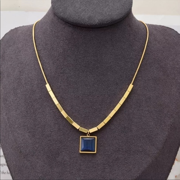New Blue Opal 18K Gold Plated Chain Necklace - Picture 3 of 11